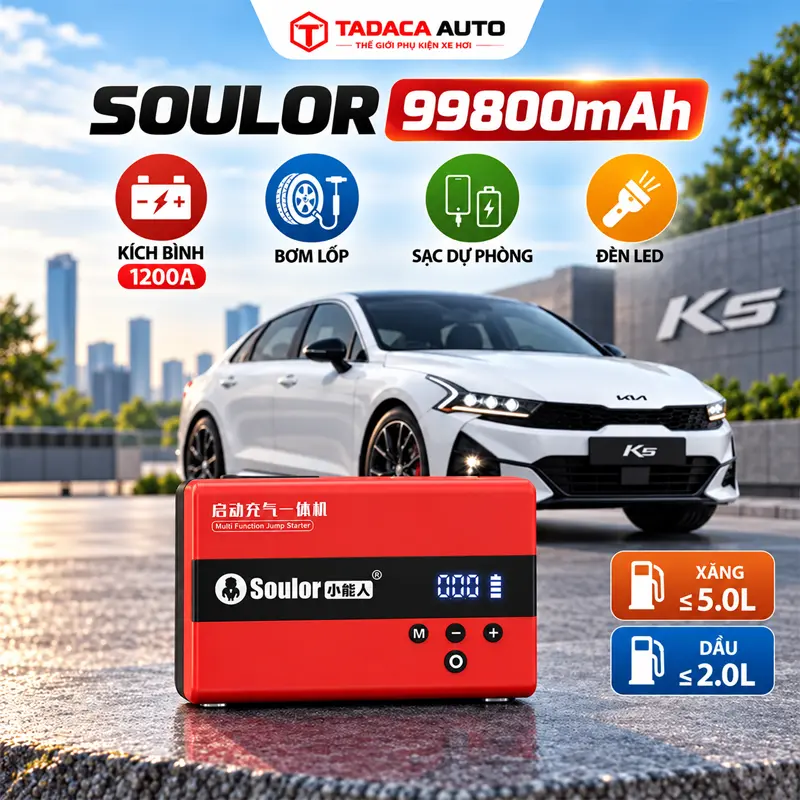 Bơm lốp kiêm kích bình Soulor 99800mAh đa năng