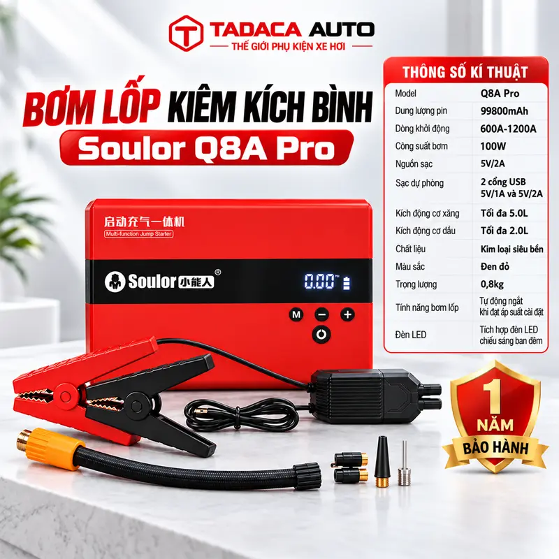 Thông tin sản phẩm bơm lốp kiêm kích bình Soulor 99000mAh cao cấp