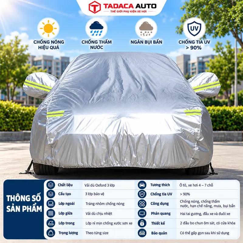 Thông tin sản phẩm bạt phủ ô tô vải dù xe Sedan