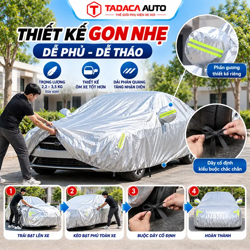 Thiết kế gọn nhẹ, dễ phủ, dễ tháo và thuận tiện sử dụng hàng ngày
