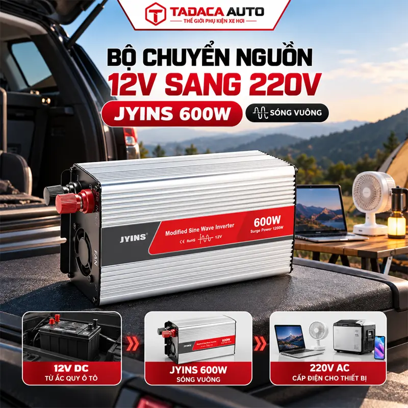 Bộ chuyển nguồn 12V sang 220V JYINS 600W sóng vuông