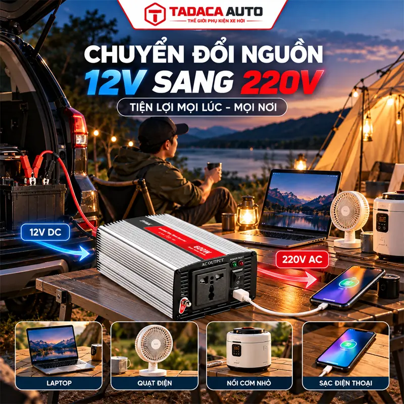 Chuyển đổi nguồn 12V DC sang 220V AC tiện lợi