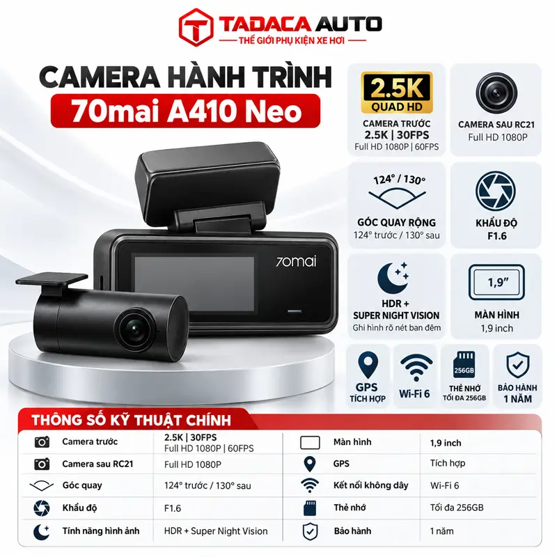 Thông tin và thông số kỹ thuật camera hành trình 70mai A410 Neo