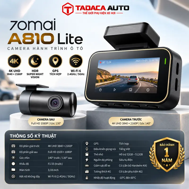 Thông tin và thông số kỹ thuật camera hành trình 70mai A810 Lite