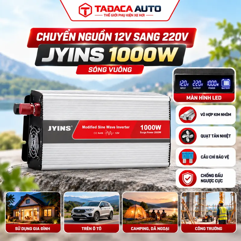 Chuyển nguồn 12V sang 220V JYINS 1000W sóng vuông