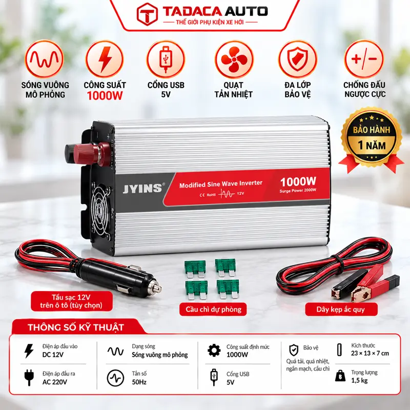 Thông tin và thông số kỹ thuật chuyển nguồn 12V sang 220V JYINS 1000W