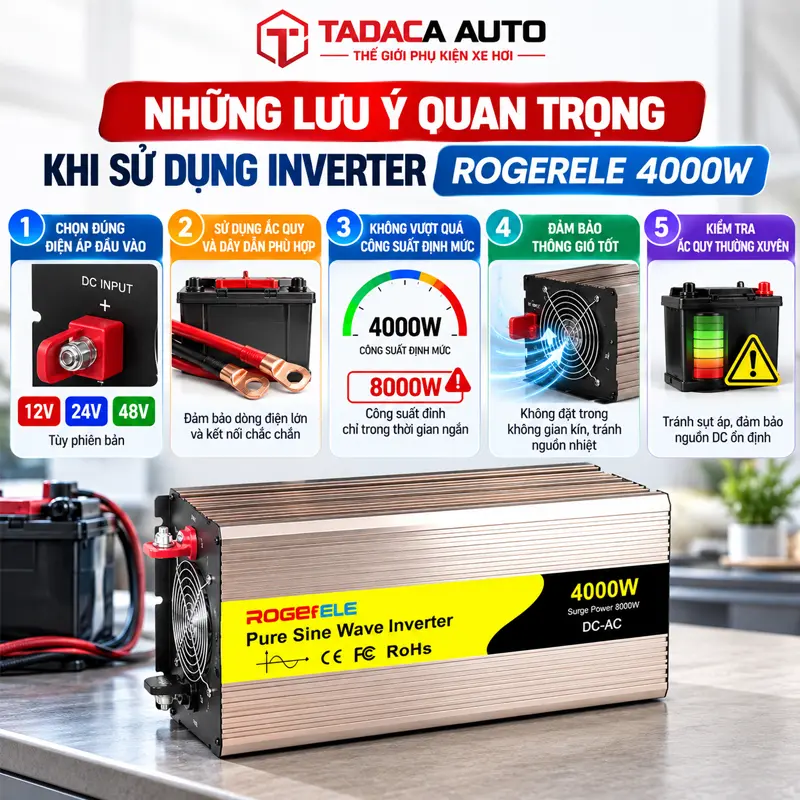 Những lưu ý quan trọng khi sử dụng inverter Rogerele 4000W
