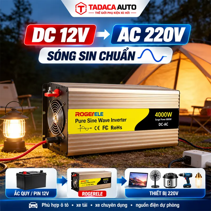 Chuyển đổi nguồn DC sang AC 220V, phù hợp nhiều nhu cầu sử dụng