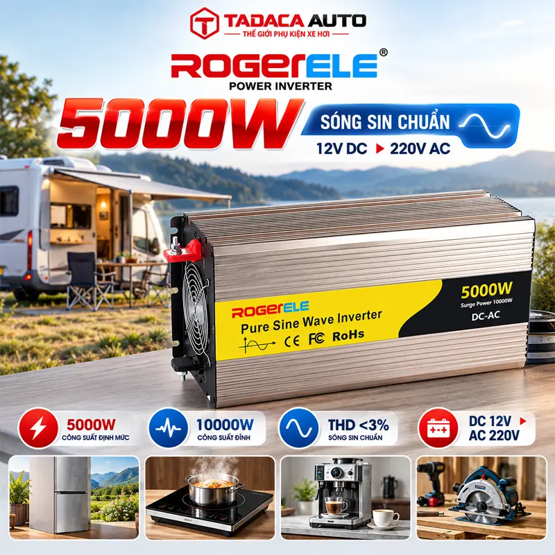 Chuyển nguồn 12V sang 220V Rogerele 5000W sóng sin
