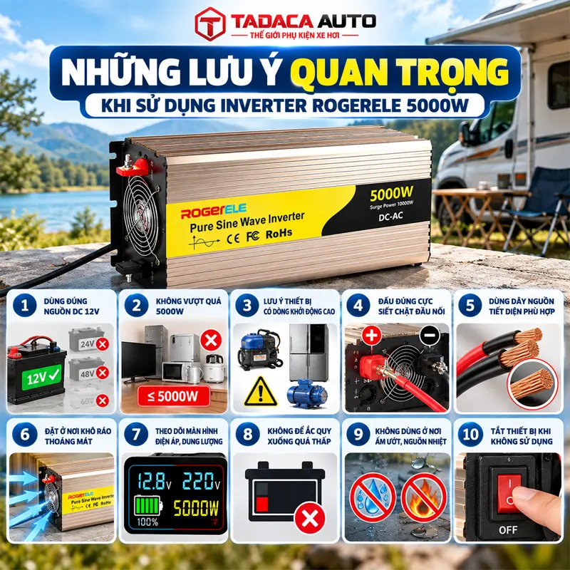 Những lưu ý quan trọng khi sử dụng inverter Rogerele 5000W   