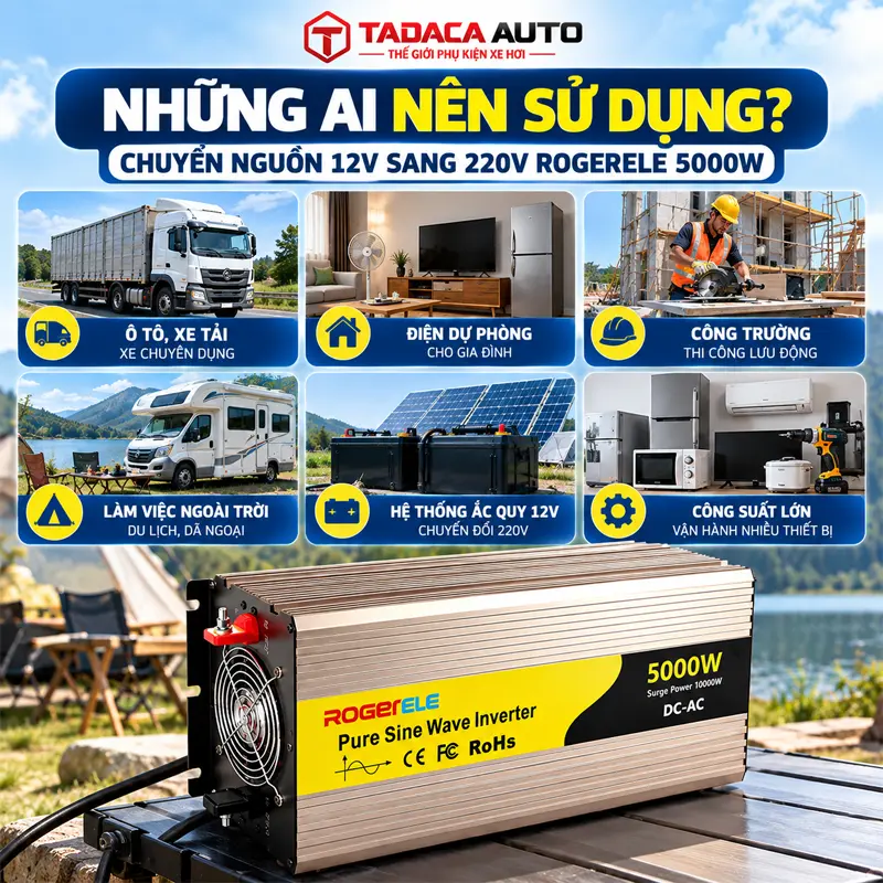 Những ai nên sử dụng chuyển nguồn 12V sang 220V Rogerele 5000W? 
