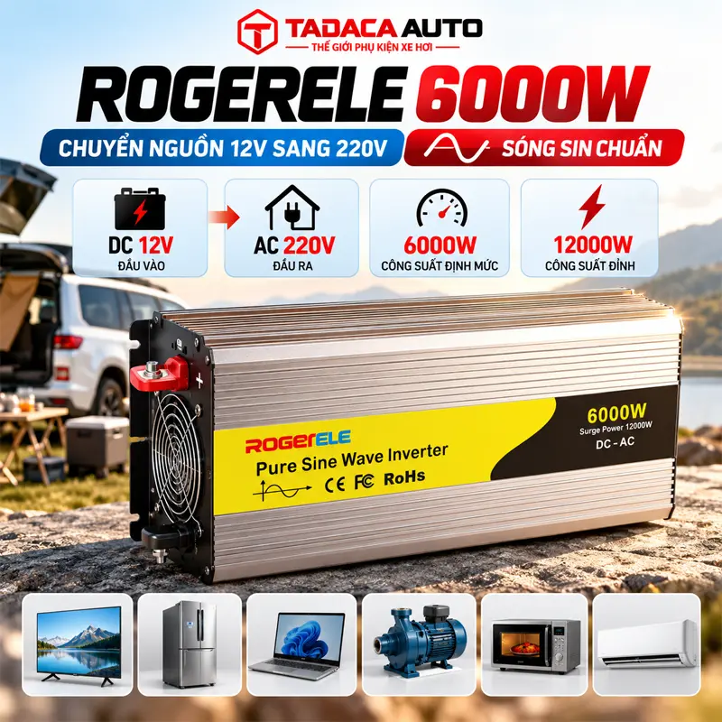 Chuyển nguồn 12V sang 220V Rogorele 6000W sóng sin