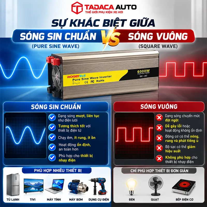 Sự khác biệt giữa sóng sin chuẩn và sóng vuông mà bạn nên biết khi sử dụng        