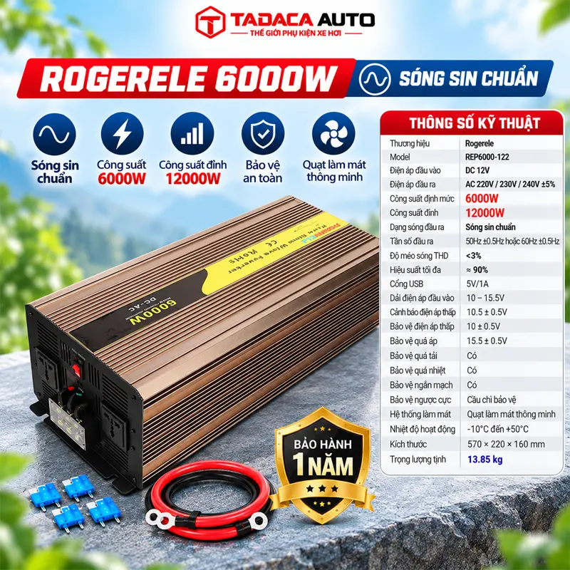Thông tin sản phẩm chuyển nguồn 12V sang 220V Rogorele 6000W sóng sin  