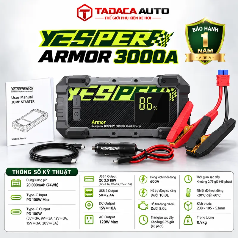 Thông tin sản phẩm kích bình ắc quy ô tô Yesper Armor 3000A