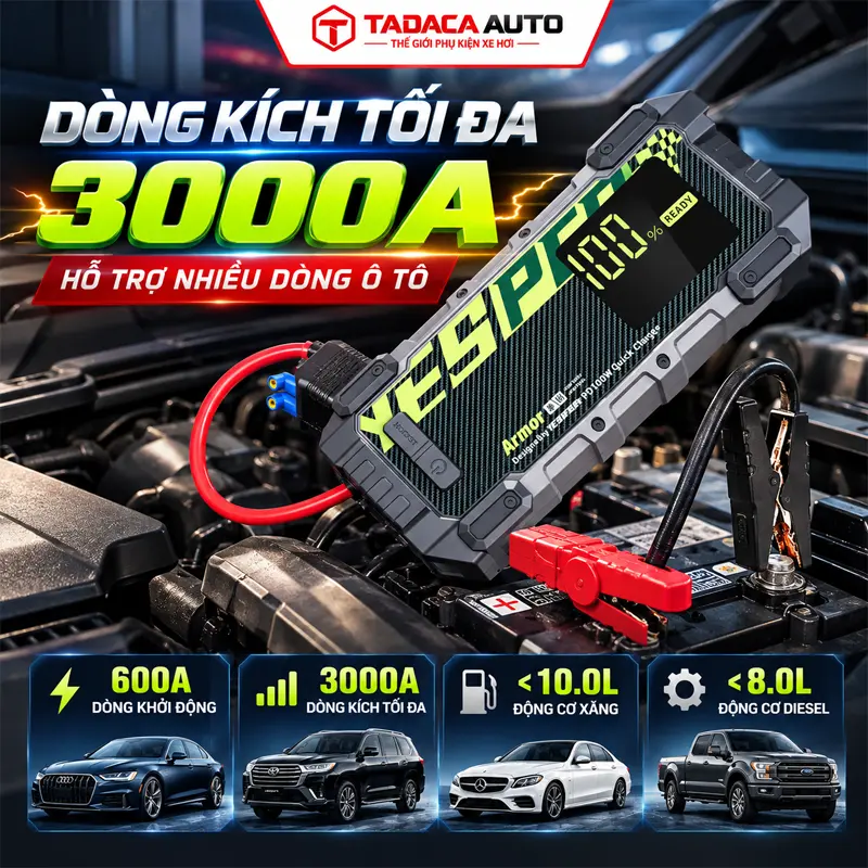 Dòng kích tối đa 3000A – hỗ trợ nhiều dòng ô tô
