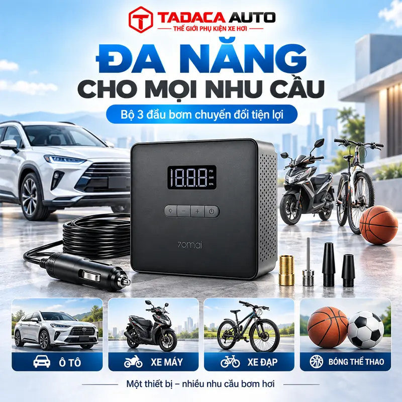 Đa năng, hỗ trợ bơm ô tô, xe máy, xe đạp và bóng thể thao
