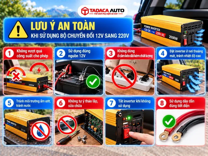 Lưu ý an toàn khi sử dụng bộ chuyển nguồn điện 12V sang 220V