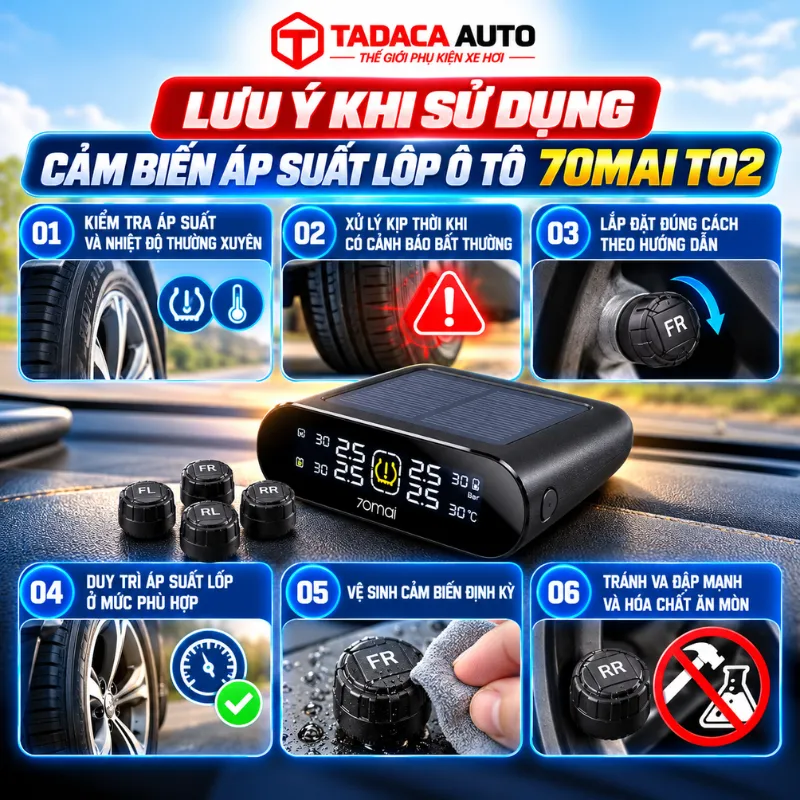 Lưu ý khi sử dụng cảm biến áp suất lốp ô tô 70mai T02