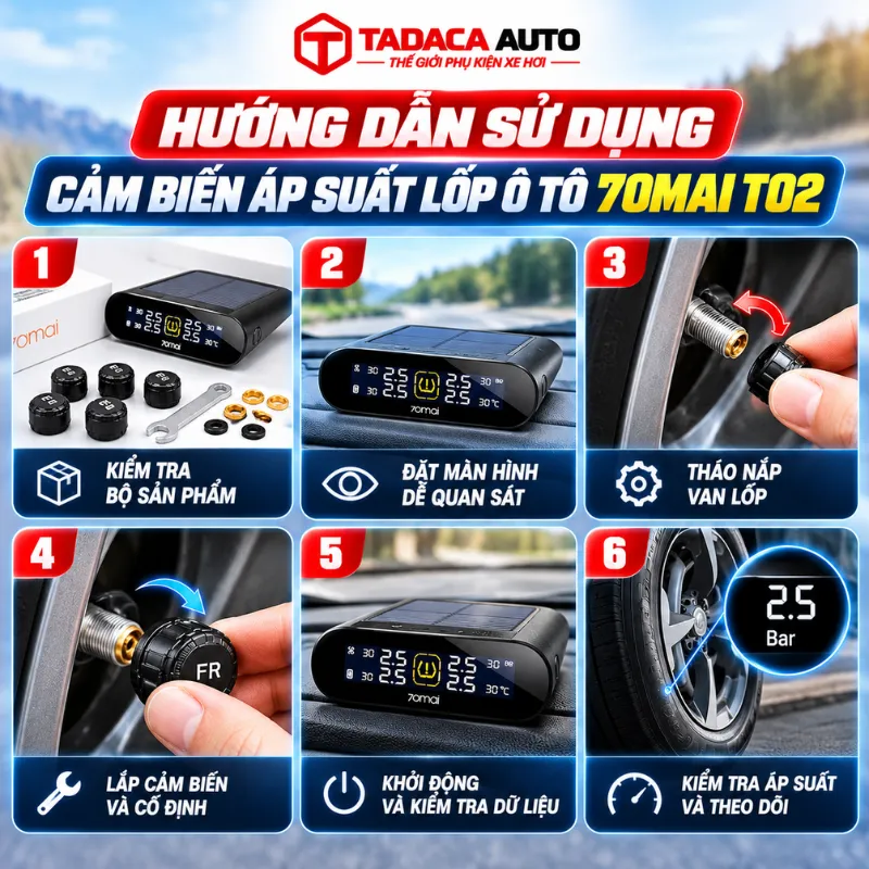 Hướng dẫn sử dụng cảm biến áp suất lốp ô tô 70mai T02