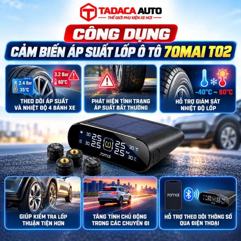 Công dụng của cảm biến áp suất lốp ô tô 70mai T02