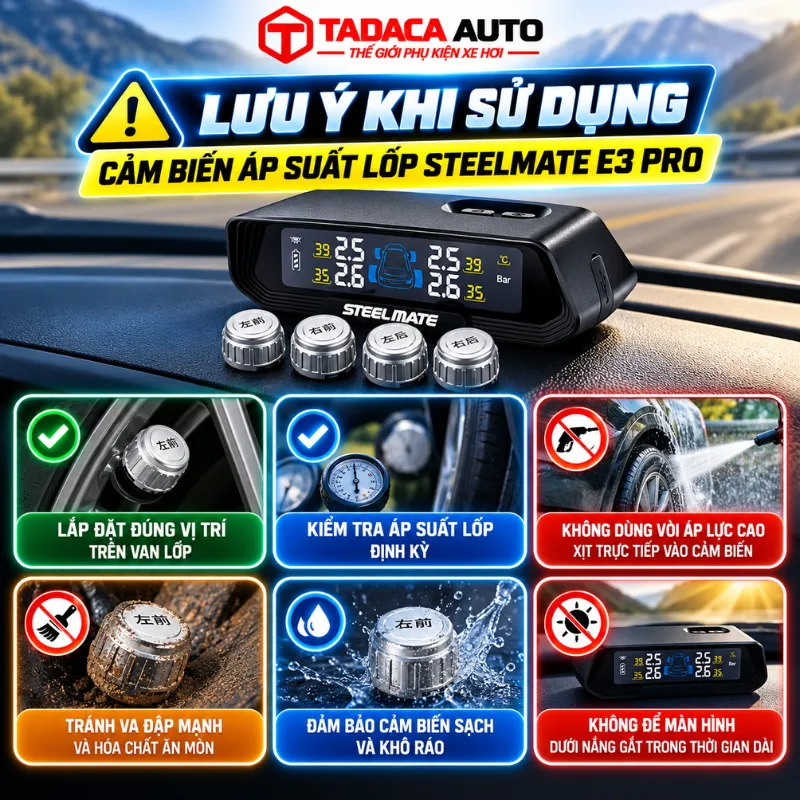 Lưu ý khi sử dụng cảm biến áp suất lốp Steelmate E3 Pro