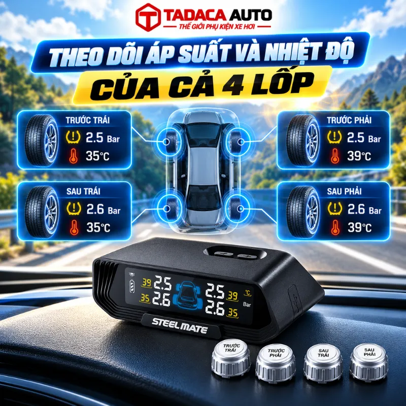 Theo dõi áp suất và nhiệt độ của cả 4 lốp