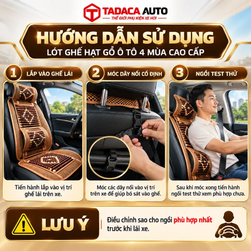 Hướng dẫn sử dụng lót ghế hạt gỗ ô tô 4 mùa cao cấp