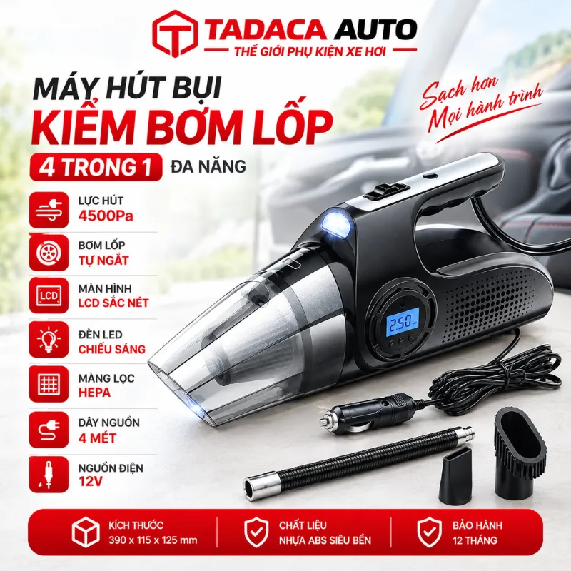 Thông tin sản phẩm máy hút bụi kiêm bơm lốp có dây 4 trong 1