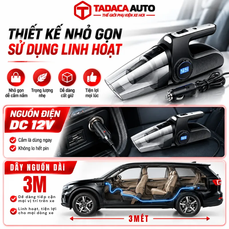 Thiết kế nhỏ gọn, dây nguồn dài 3m
