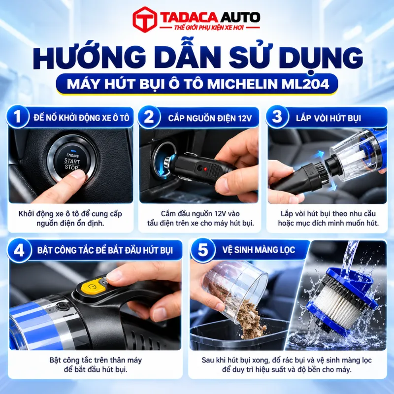 Hướng dẫn sử dụng máy hút bụi ô tô Michelin ML204