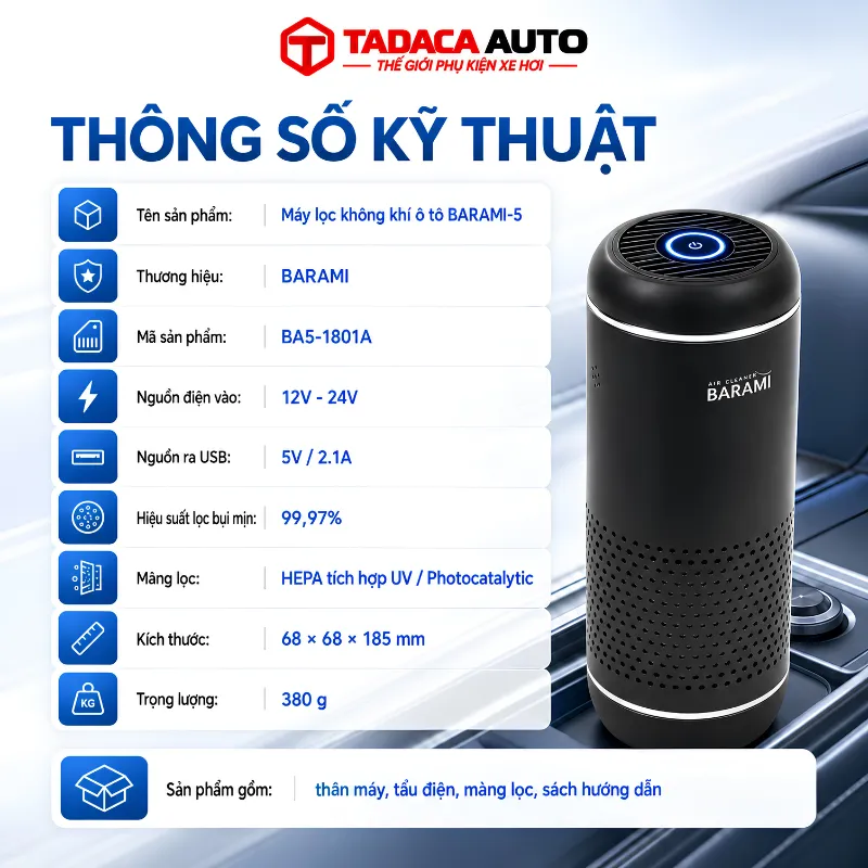sản phẩm Máy lọc không khí ô tô BARAMI-5