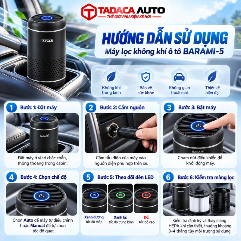 Hướng dẫn sử dụng máy lọc không khí ô tô BARAMI-5