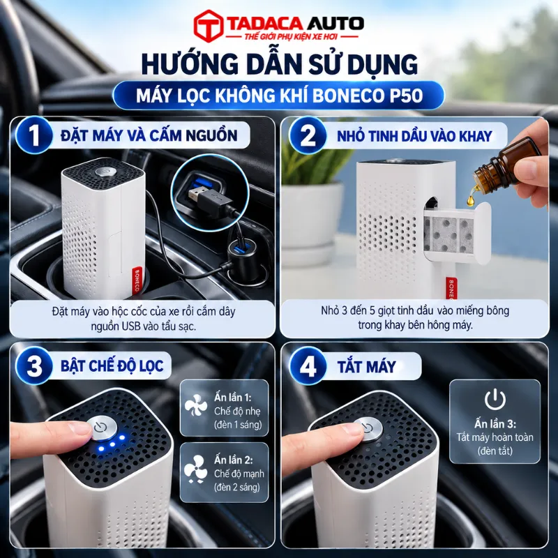 Hướng dẫn sử dụng máy lọc không khí ô tô Boneco P50