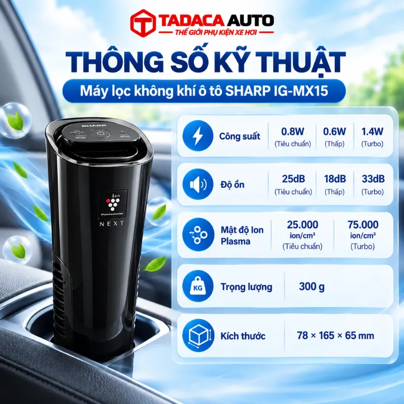 thông số của Máy Lọc Không Khí Ô Tô Sharp IG-MX15 Chính Hãng