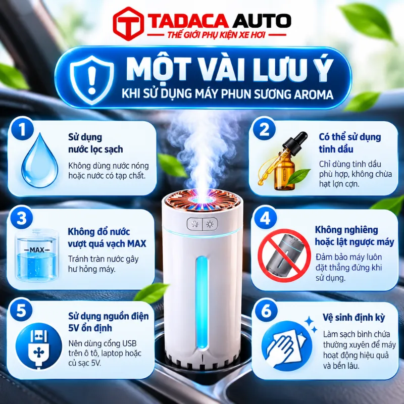 Lưu ý khi sử dụng máy khuếch tán tinh dầu ô tô Aroma