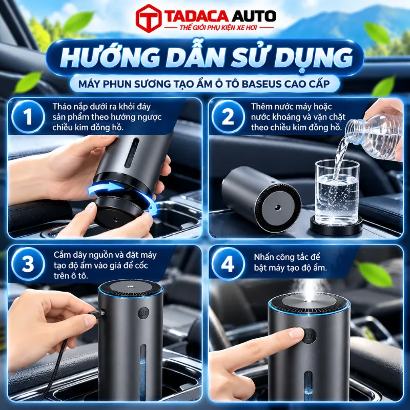 Hướng dẫn sử dụng máy phun sương tạo ẩm ô tô Baseus