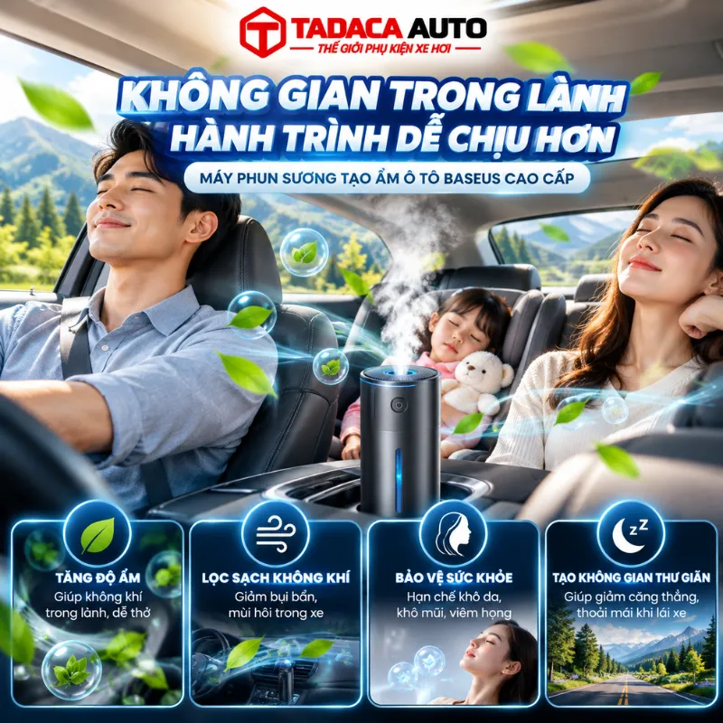 Công dụng sản phẩm máy phun sương tạo ẩm ô tô Baseus