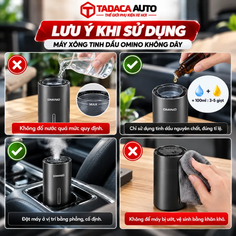 Lưu ý khi sử dụng máy xông tinh dầu Omino xe hơi