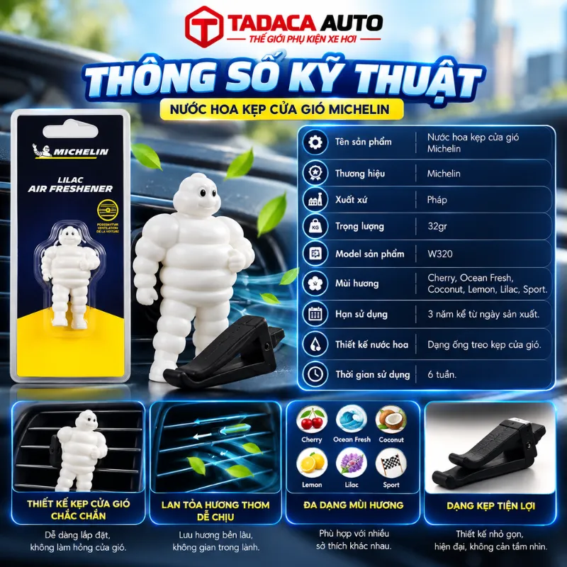 Thông tin sản phẩm nước hoa kẹp cửa gió Michelin chính hãng