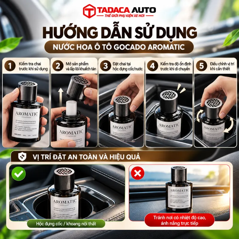 Hướng dẫn sử dụng và vị trí đặt nước hoa ô tô Gocado Aromatic an toàn