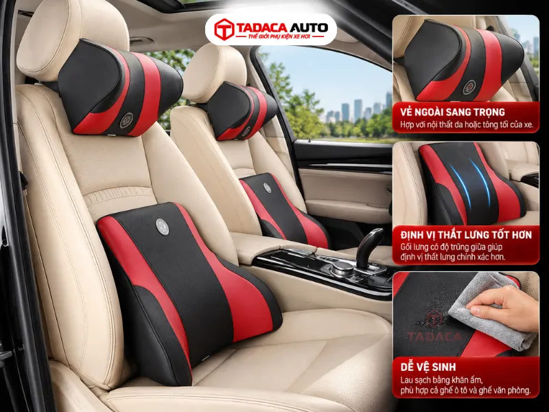 Bộ gối tựa đầu lưng bọc da ô tô cao cấp