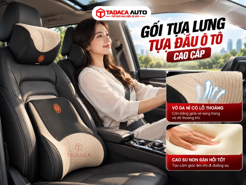 Gối tựa lưng tựa đầu ô tô cao cấp bọc da nỉ