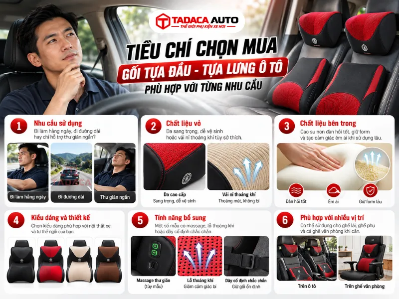 Kinh nghiệm chọn bộ gối tựa đầu tựa lưng ô tô phù hợp với nhu cầu