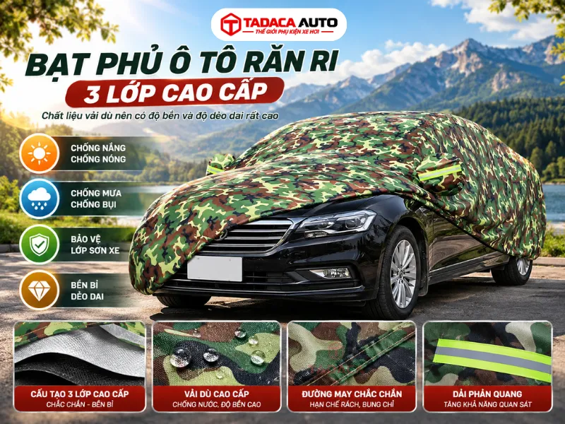 Bạt phủ xe hơi rằn ri 3 lớp cao cấp