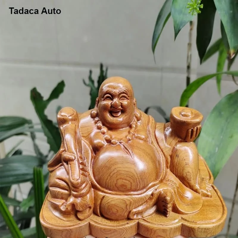 Tượng Di Lạc Ngồi Xoài Gỗ Bách Thơm Để Taplo Xe Hơi
