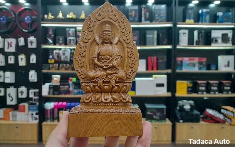 Tượng Như Lai Đại Phật Gỗ Bách Xanh Khắc 2 Mặt Để Taplo