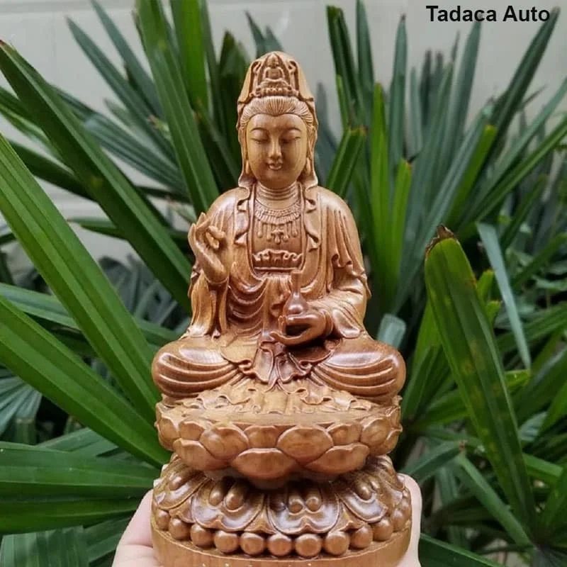 Tượng Phật Bà Quan Âm Gỗ Bách Diệp Để Taplo Xe Hơi