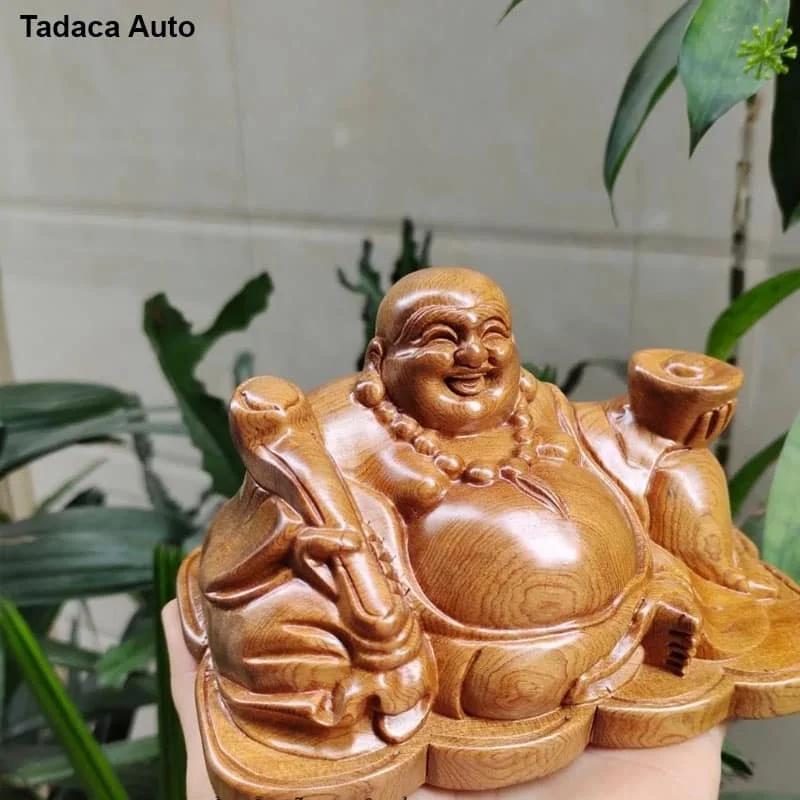 Tượng Di Lạc Ngồi Xoài Gỗ Bách Thơm Để Taplo Xe Hơi