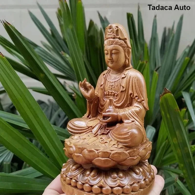 Tượng Phật Bà Quan Âm Gỗ Bách Diệp Để Taplo Xe Hơi